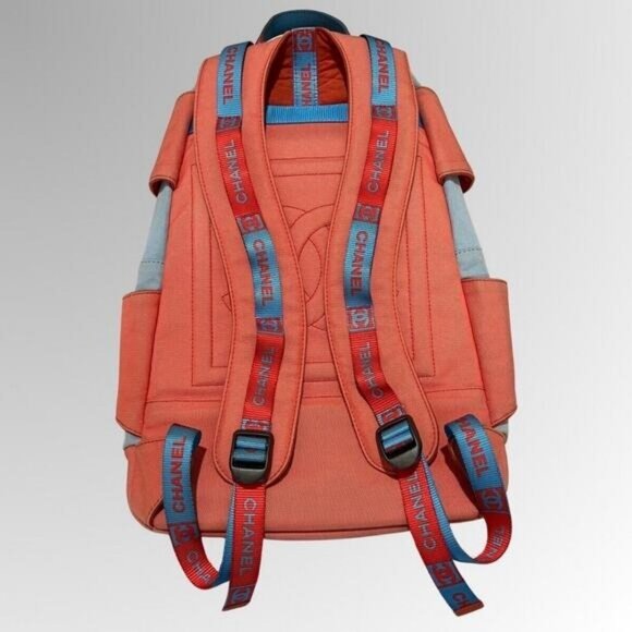 Authentic CHANEL CC Sport Line Nylon Backpack Bag Multicolor Blue Red Vintage - Picture 5 of 10